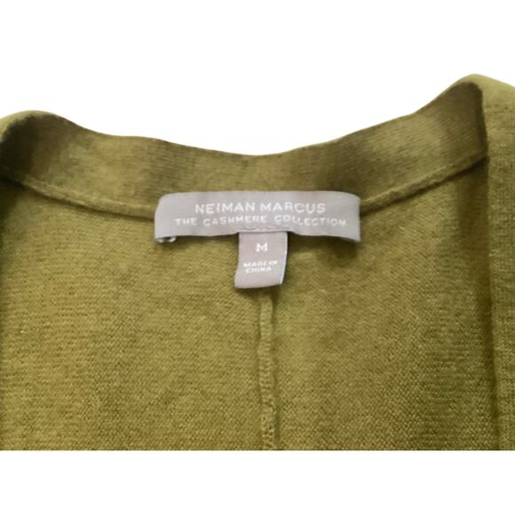 Neiman Marcus Cashmere Collection Asymmetric V-Neck Cardigan Olive Green M - Picture 5 of 7